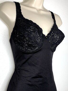 Flexees ILGWU Shapewear SLIP w BODYSUIT 38B Black Lace Underwire PIN UP Coquette